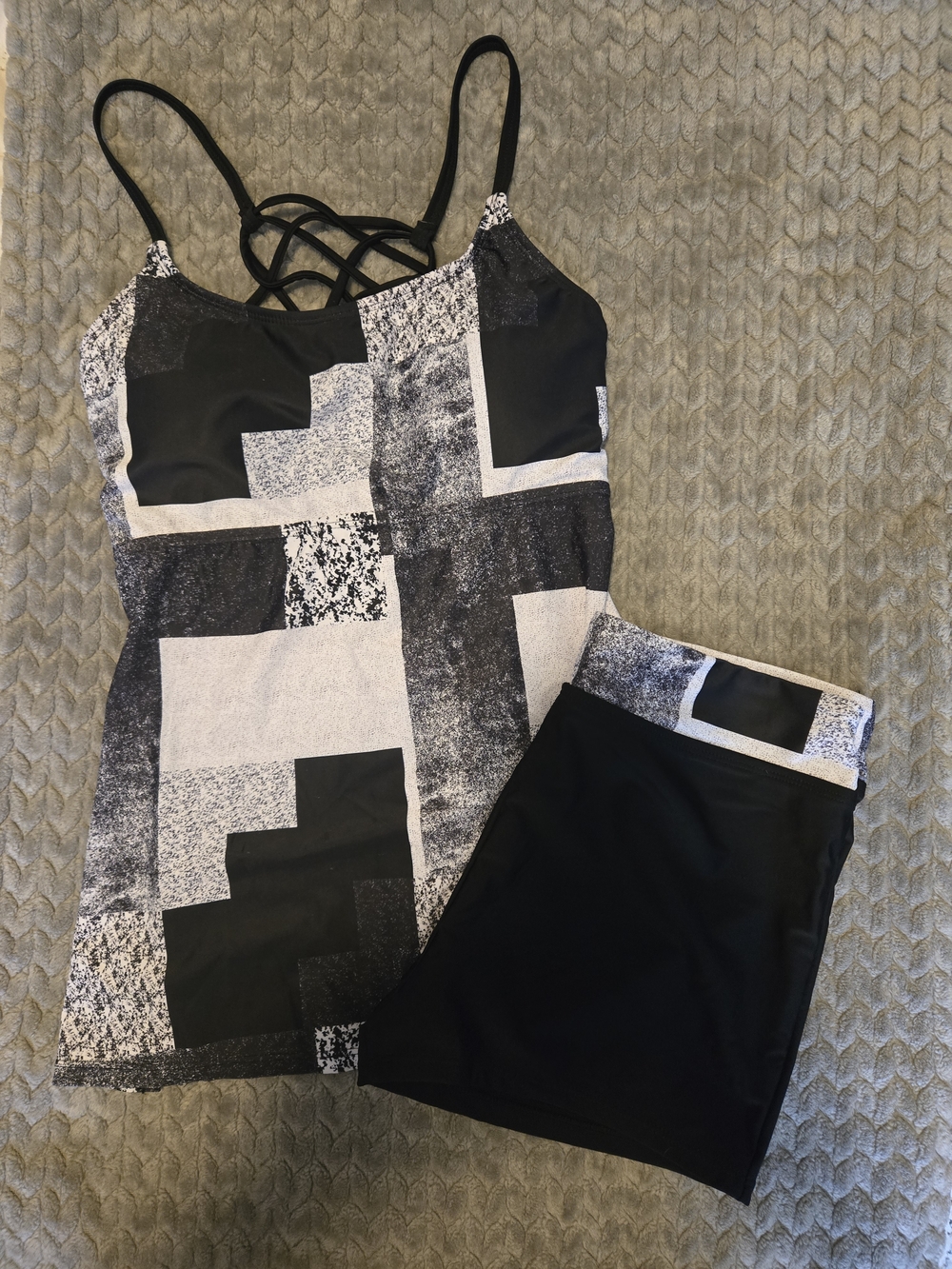 Women's Tankini Swim Shorts Set Black/gray/white NWT Size XL